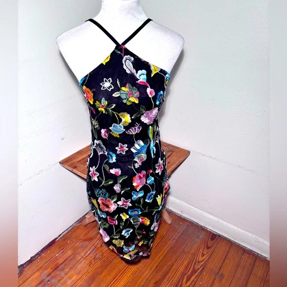 sachin and babi light blue dress Embroidered Floral Dress with Mesh Sleeves - Black with Colorful Floral  Embroidery, Suitable for * Casual And Formal Occasions, Wearable in * |  Loose Fit main image 0